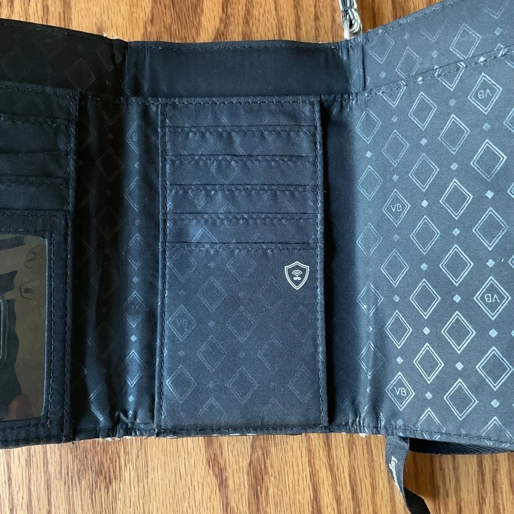 Vera Bradley Black and Blue Quilted Wristlet trifold